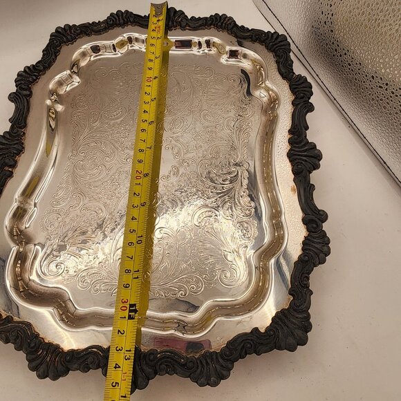 Vintage Rogers 6720 Silver Plated Footed Tray Victorian Oxidized Detail Holiday - Picture 7 of 12